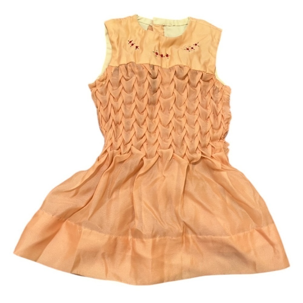Vintage Girls Sleeveless Satin Dress Light Pink Peach